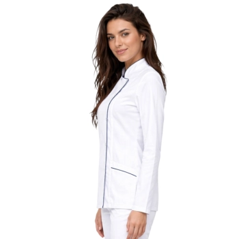 Bluza biała długi rękaw lamówka granatowa roz.40